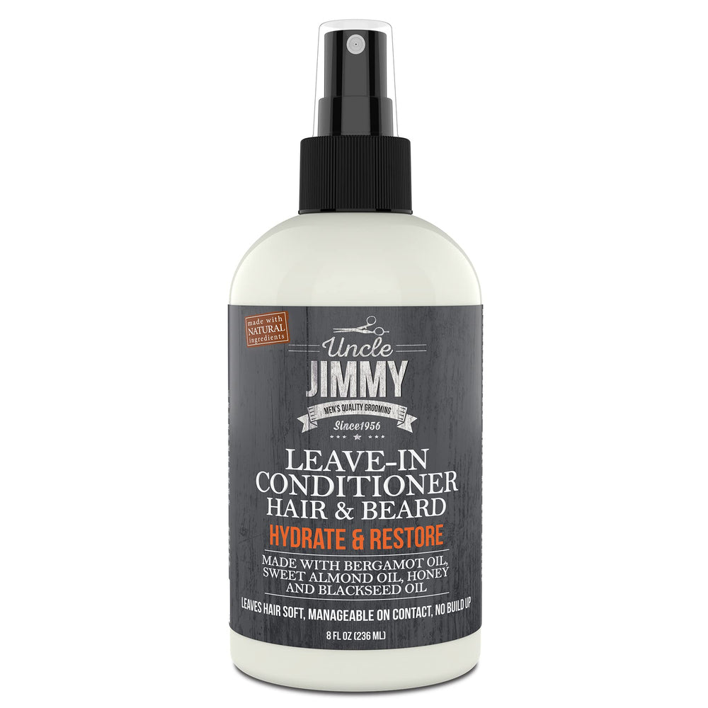 Uncle Jimmy leave-in conditioner bottle ready for beard care.