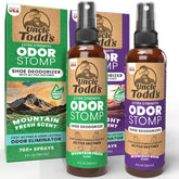 Uncle Todd's Odor Stomp 2-pack display showing two scents for fast odor elimination.