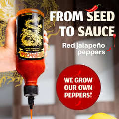 Underwood Ranches Dragon Sriracha squeeze bottle in action for steady heat