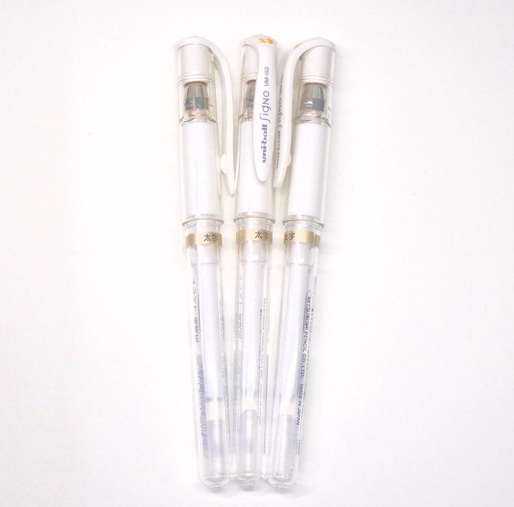 Uni-Ball UM-153 Signo broad white-barrel pen set of 3 for bold writing