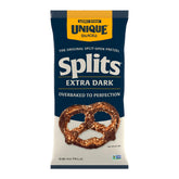 Unique Snacks Extra Dark Splits Pretzels exhibit bold charred flavor for a savory snack.