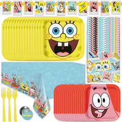 Unique Spongebob birthday banner brightens the party entrance.