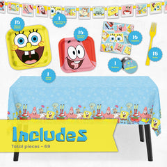 Unique Spongebob tablecloth protects surfaces and adds color.