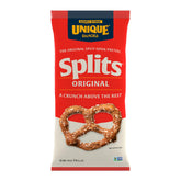 Unique Snacks Original Splits Pretzels front pack view highlighting split open grooves for crunchy texture