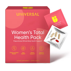 Universal U Women's Total Health Pack front view showing convenient daily sachet for on-the-go wellness