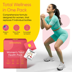Universal U Women's Total Health Pack opening with pre-portioned capsules for easy daily use