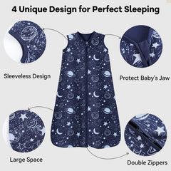 Unnivoll sleep sack blue zipper guard protects baby's chin during sleep.