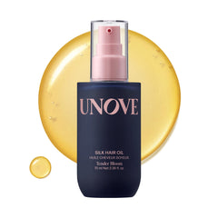 UNOVE Silk Oil Essence bottle delivers lightweight nourishment for frizz-prone hair.