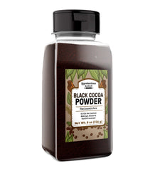 Unpretentious packaging for Black Cocoa Powder on shelf, premium Dutch-processed quality.