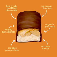 Cross-section of UNREAL bar with chocolate, nougat, caramel, and peanuts for rich texture.