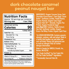 UNREAL dark chocolate peanut caramel nougat bar, individually wrapped for convenient on-the-go snacking.
