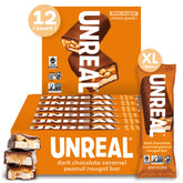 UNREAL dark chocolate peanut caramel nougat bars pack with rich flavor