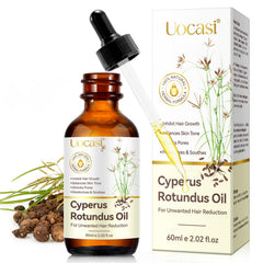 Uocasi Cyperus Rotundus Oil bottle close-up highlighting post-removal care.