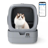 UPFAS auto cat litter box assembly view showing quick setup and clear instructions.
