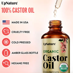 UpNature 2 oz glass bottle showcases premium castor oil
