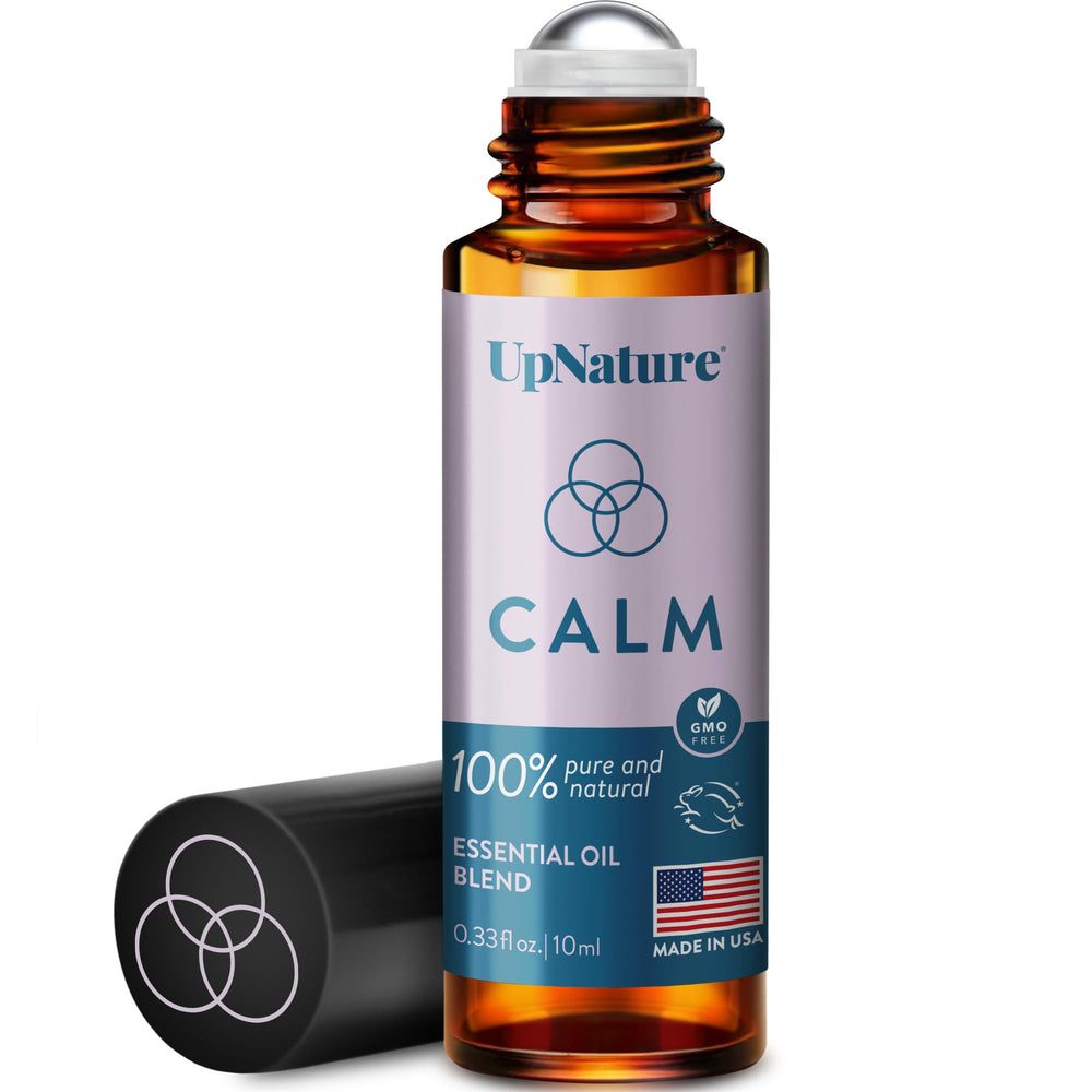 UpNature Calm bottle close-up highlighting natural aromatherapy for relaxation