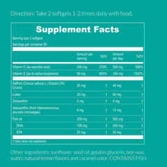 Label detail of UpNourish AREDS2 Plus showing non-GMO and gluten-free attributes.