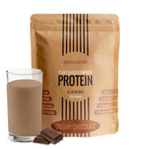 UpNourish chocolate vegan protein powder tub offers creamy meal replacement.