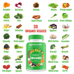 Colorful mix of 61 organic fruits and vegetables used by UpNourish
