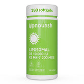 UpNourish Liposomal D3 K2 bottle, easy-to-swallow softgels for daily support.