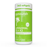 UpNourish Liposomal D3 K2 MK-7 bottle emphasizes high-potency vitamins for daily bone support.