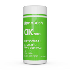 UpNourish liposomal D3 K2 softgel bottle with clear label for daily use