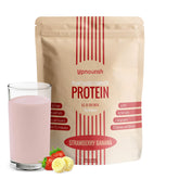 UpNourish Strawberry Banana vegan protein powder jar, showcasing the 54-superfoods blend.