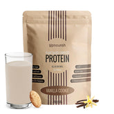 UpNourish Vanilla Cookie vegan protein powder jar with 54 superfoods for daily nutrition.