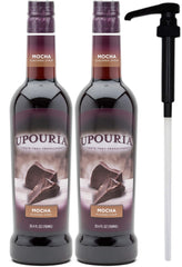 Upouria Mocha Coffee Syrup bottle 750ml enhances coffee flavor and desserts.