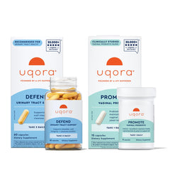 Uqora Defend biofilm cleanse capsule visual for bladder support and urinary wellness.