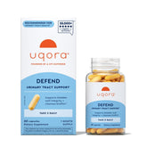 Uqora Defend bottle front view supporting daily bladder health with gluten-free formula.