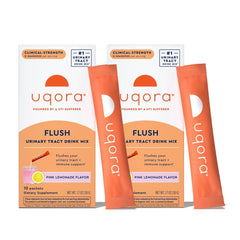Uqora Flush pink lemonade packet ready to mix for urinary health.