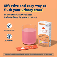 Uqora Flush pink lemonade poured into water for a refreshing urinary wellness drink.