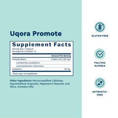 Uqora Promote shelf packaging indicates gluten-free option for sensitive users.