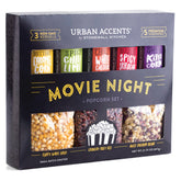 Urban Accents Movie Night Popcorn Set packaging highlights three kernel varieties for versatile snacking