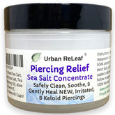 Urban ReLeaf Piercing Relief sea salt bottle pour for safe cleansing after piercing.
