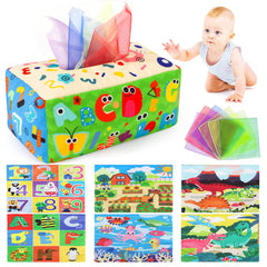 URMYWO baby tissue box toy, open box action boosts fine motor exploration.