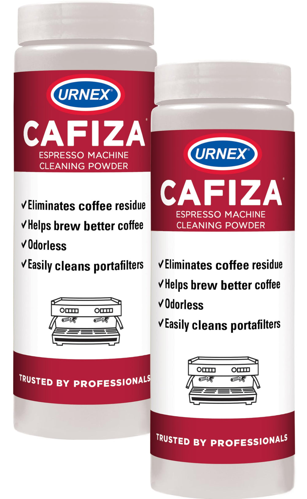 Urnex Cafiza cleaning powder 566g 2-pack for espresso machines, ideal for routine maintenance.