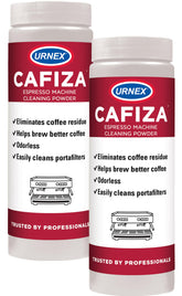 Urnex Cafiza cleaning powder 566g 2-pack for espresso machines, ideal for routine maintenance.
