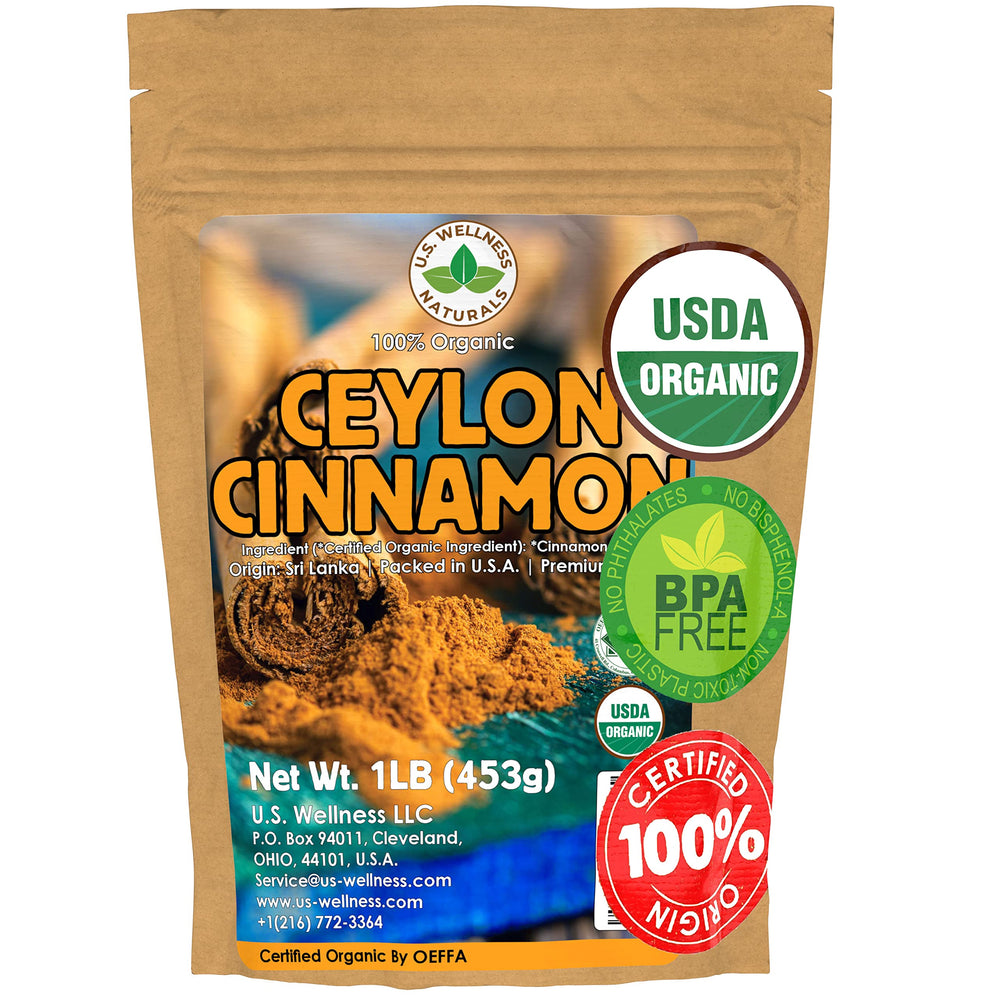 US Wellness Naturals Ceylon Cinnamon Powder 1lb packaging, premium organic spice for cooking