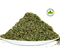 Close-up of dried lemon balm leaves from US Wellness Naturals for calm moments.