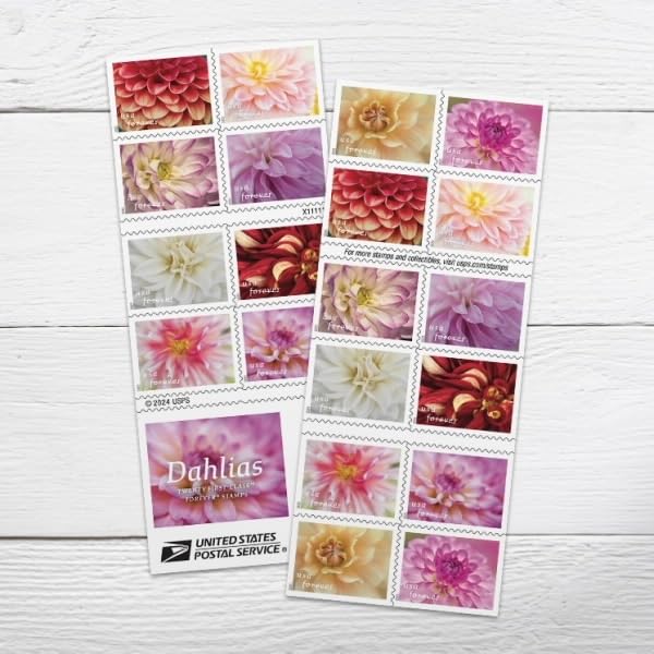 USPS Dahlias Forever book cover shows colorful petals in natural light