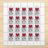 USPS Love 2025 stamp sheet featuring Keith Haring heart drawing for personal mail.
