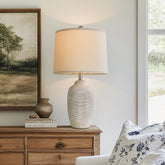 USumkky 24-inch vintage ceramic table lamp base with textured beige finish