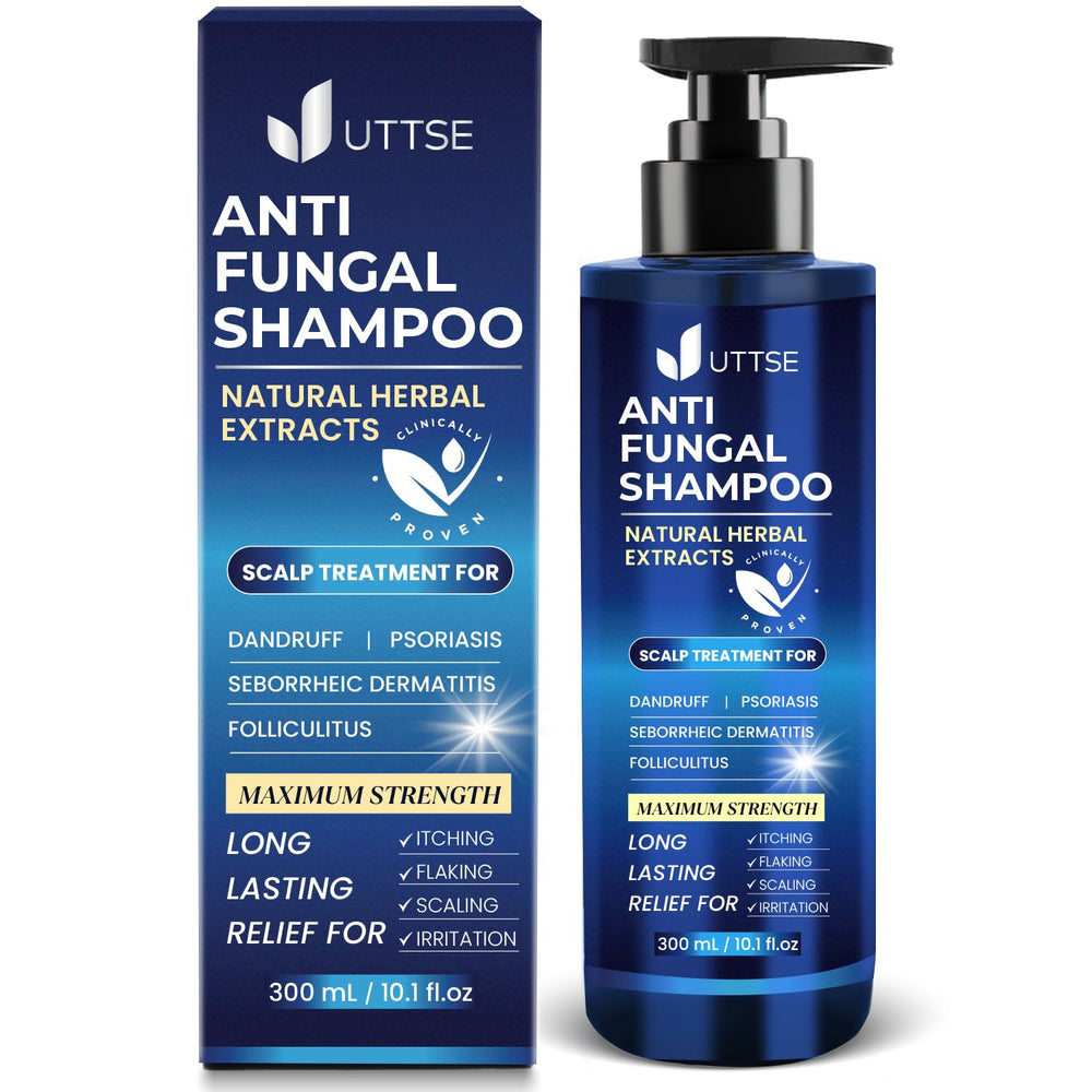 Uttse antifungal shampoo bottle, soothing scalp care for itch relief.
