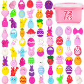 UUSYCUN Easter mochi squishies 72-pack in a pink bin, ideal for egg fillers and party favors
