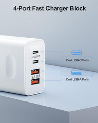 UVRESINME USB-C wall charger 4-port desk setup enables multitasking charging.