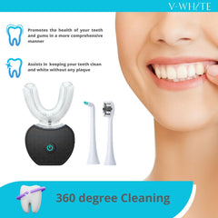 V-WHITE hands-free brushing mode highlights multitasking convenience.