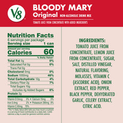 V8 Bloody Mary Mix label close-up showing spice blend and tomato base