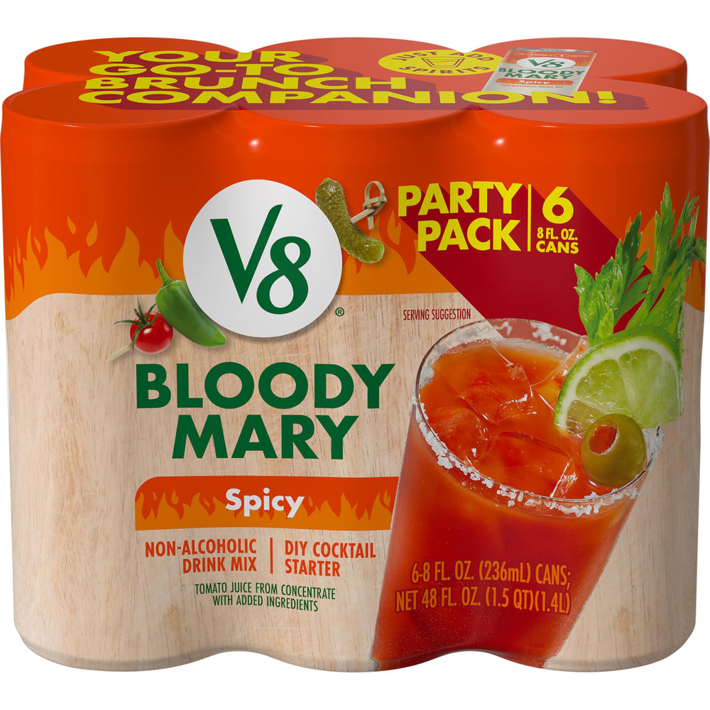 V8 Bloody Mary Spicy Mix can front ready for quick cocktails
